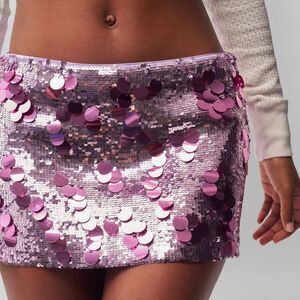 NWT Danielle Guizio Low Rise Micro Mini Skirt Paillete Sequin Lavender Pink sz M